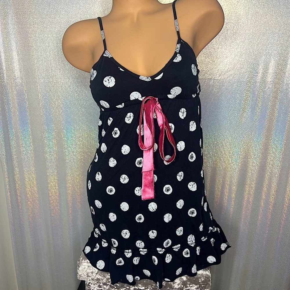 La senza Lola & coco nighty dress Pj polka dot black white pink satin bow cute